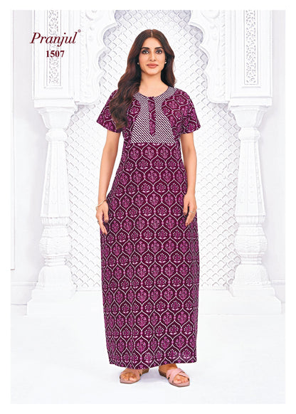 Pranjul Printed Cotton Nighty Sleepwear Onezeros.in