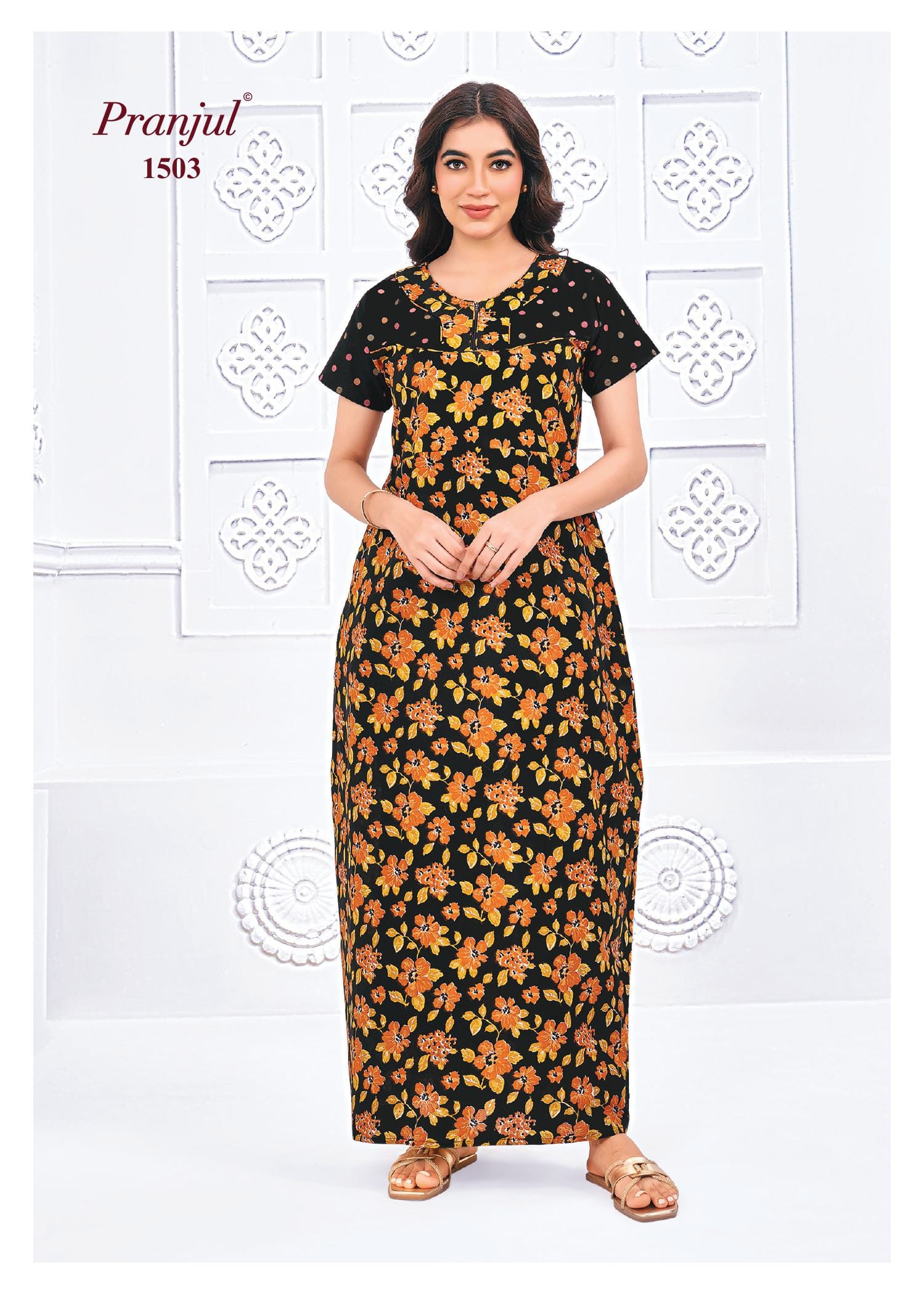 Pranjul Printed Cotton Nighty Sleepwear Onezeros.in