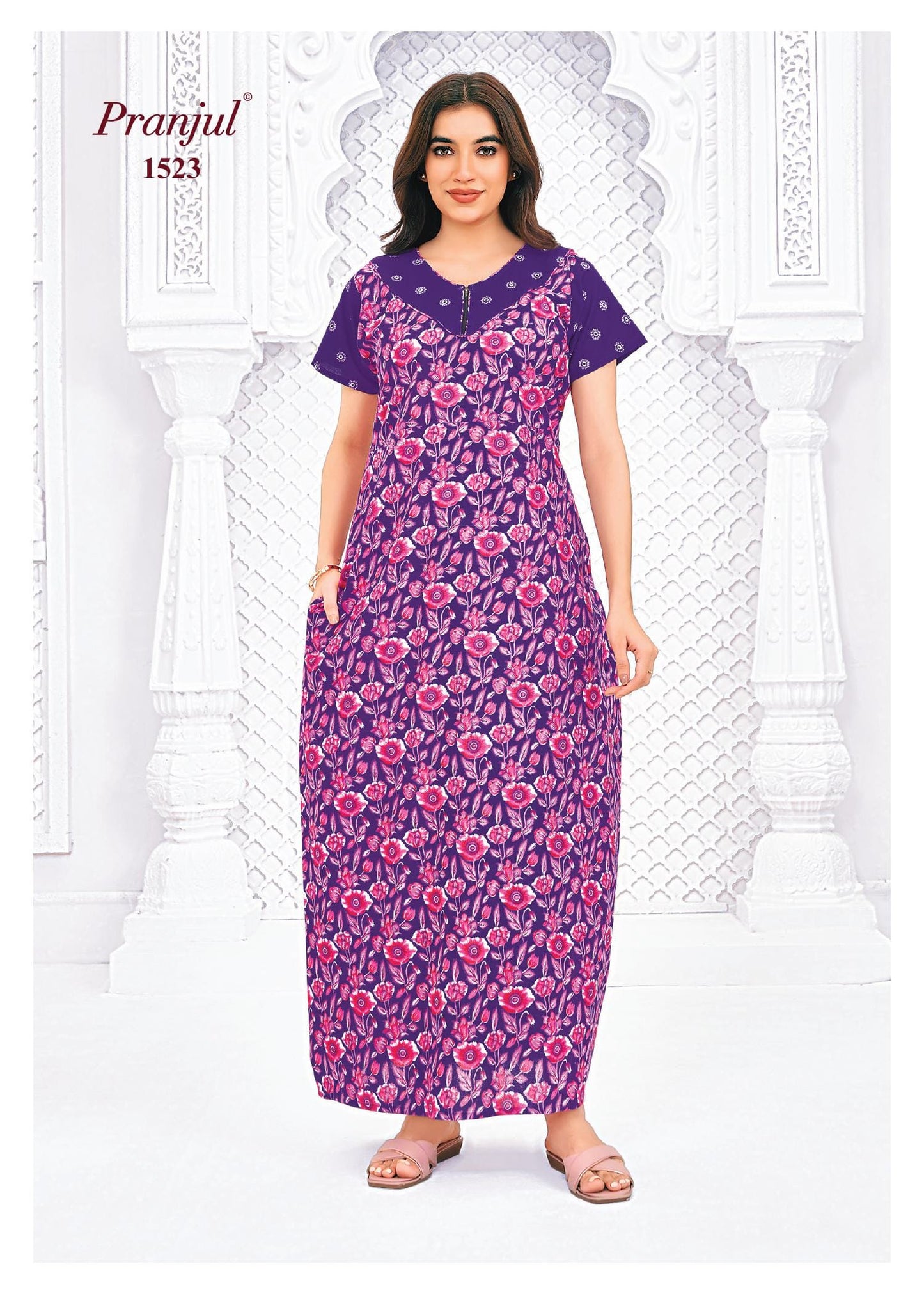 Pranjul Printed Cotton Nighty Sleepwear XXL / 1523 Onezeros.in