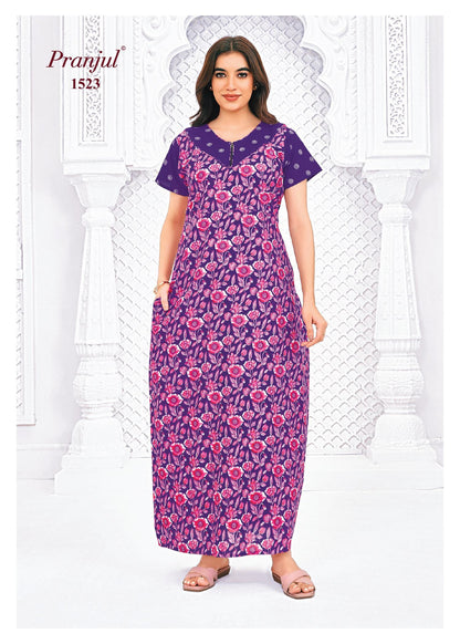Pranjul Printed Cotton Nighty Sleepwear XXL / 1523 Onezeros.in