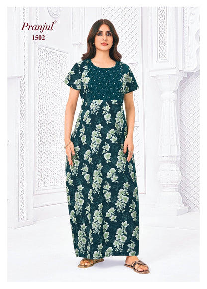 Pranjul Printed Cotton Nighty Sleepwear XL / 1502 Onezeros.in