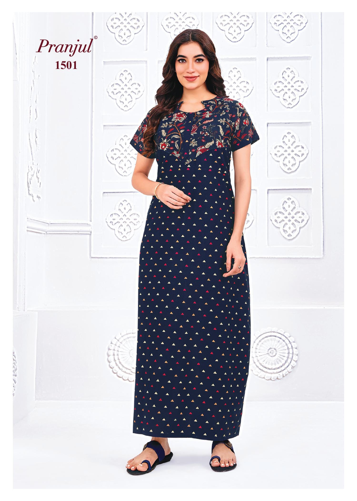 Pranjul Printed Cotton Nighty Sleepwear XL / 1501 Onezeros.in