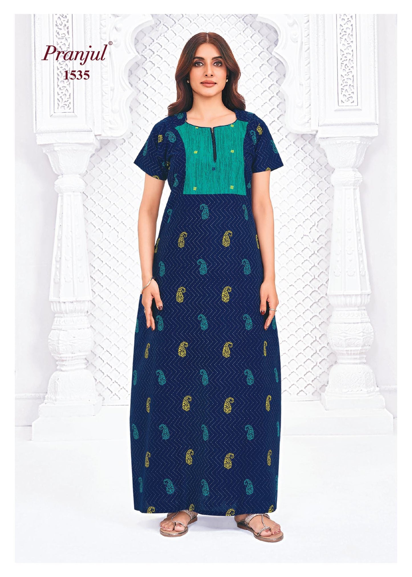Pranjul Printed Cotton Nighty Sleepwear XXL / 1535 Onezeros.in