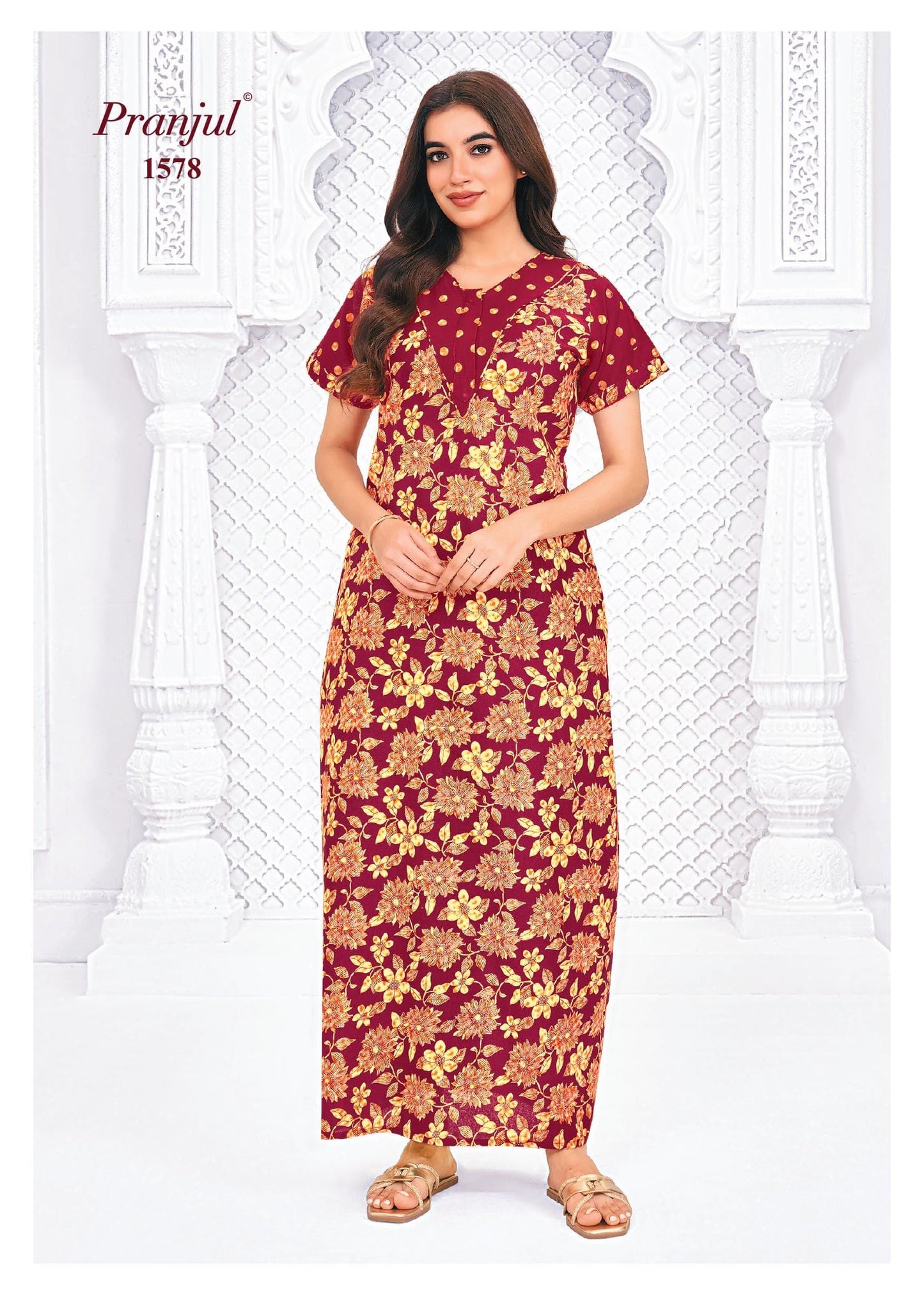 Pranjul Printed Cotton Nighty Sleepwear Onezeros.in