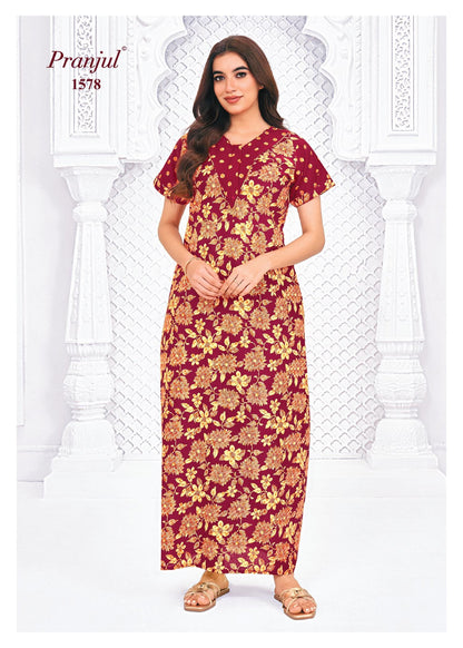 Pranjul Printed Cotton Nighty Sleepwear Onezeros.in