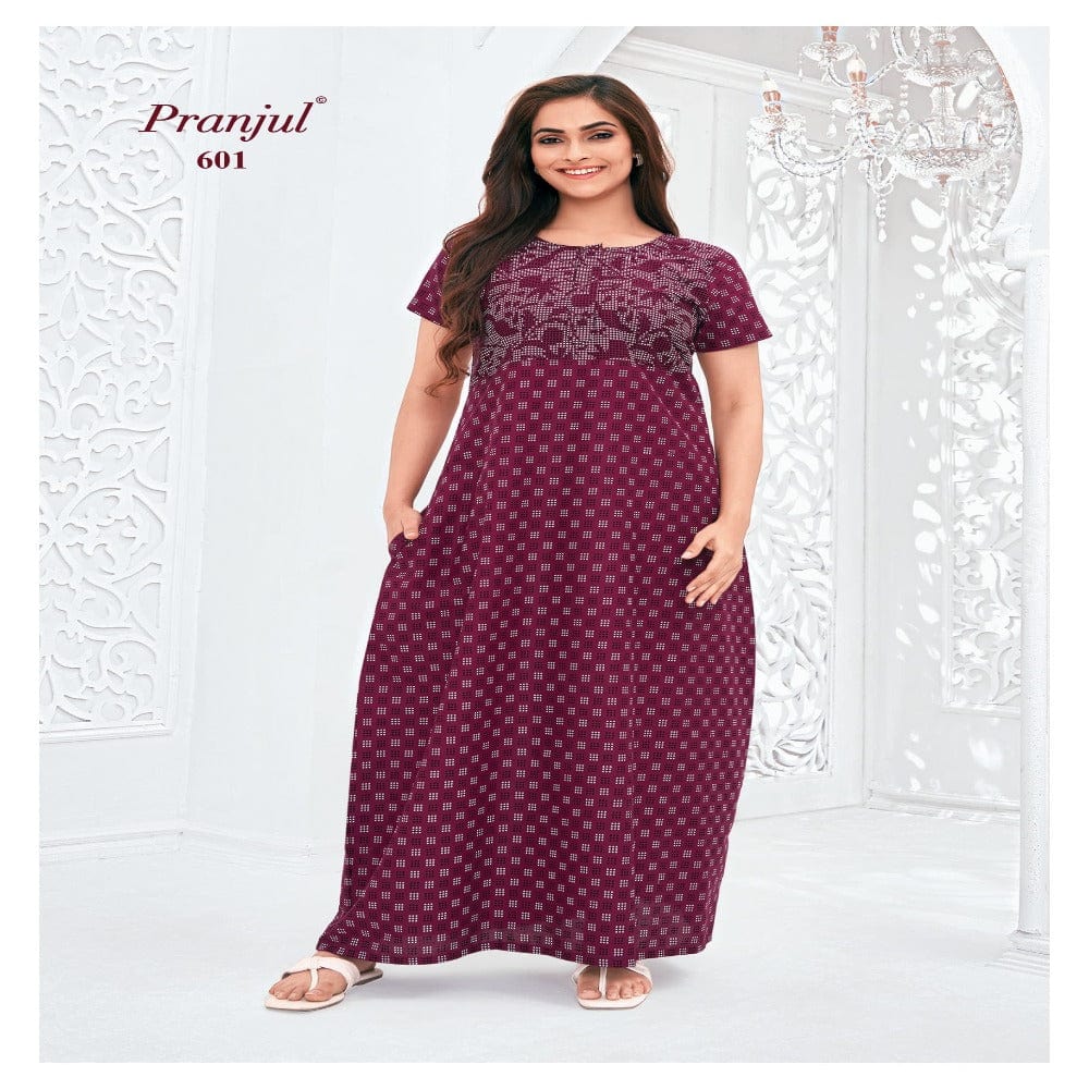 Pranjul Printed Cotton Nighty Sleepwear 601 L - Main Image