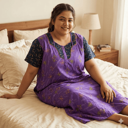 Purple Floral Pattern Big Size Nighty Onezeros.in