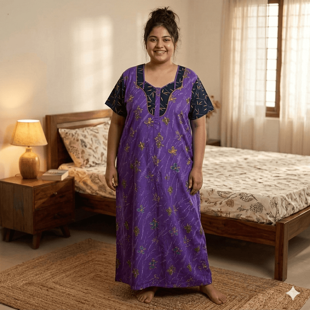 Purple Floral Pattern Big Size Nighty Onezeros.in