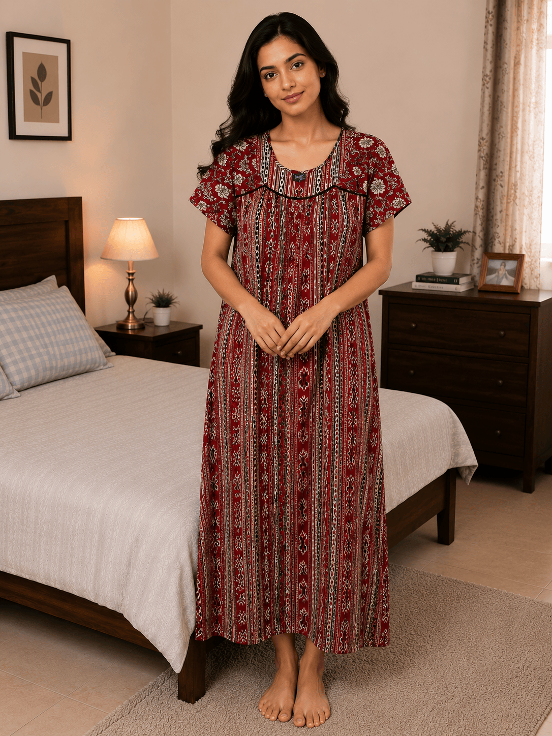 Red and Black Dreamy Stripes Nighty 2XL Onezeros.in