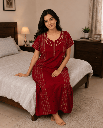 Red Quilt Intricate Pattern Nighty for Women XL Onezeros.in