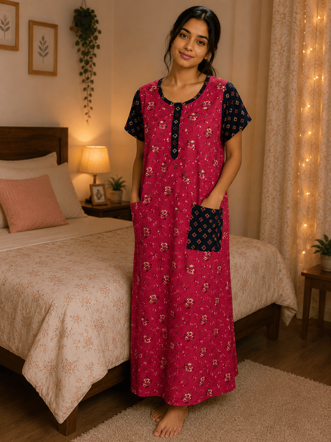 Red Rose Floral Pattern Nighty 2XL Onezeros.in