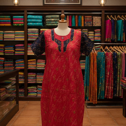 Red with Black Floral Pattern Big Size Nighty Onezeros.in