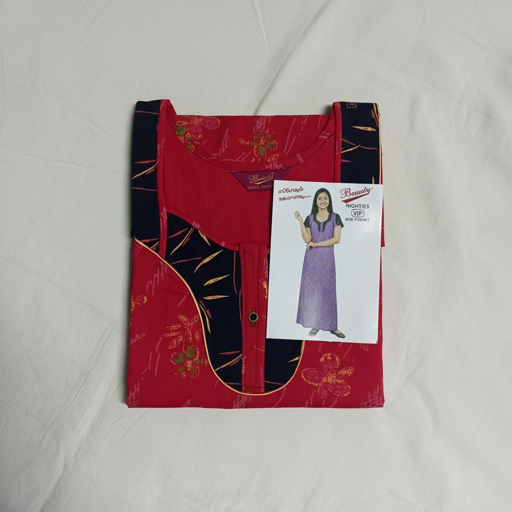 Red with Black Floral Pattern Big Size Nighty Onezeros.in