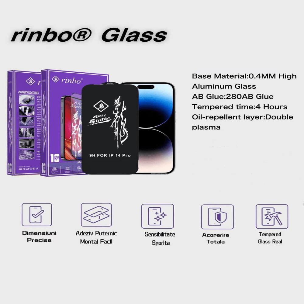 Rinbo Anti Static Tempered Glass For OPPO A78 5G (Pack of 10) Mobile Phone Accessories