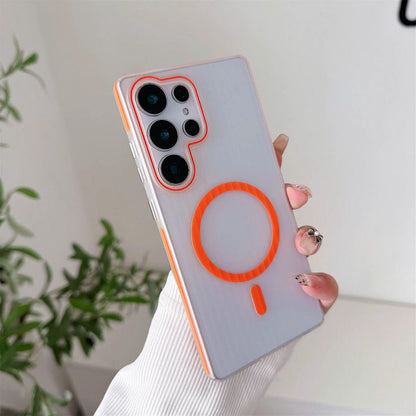 Striped Corrugated Board Pattern Back Cover for Samsung Galaxy S25 Ultra Phone Case Orange Onezeros.in