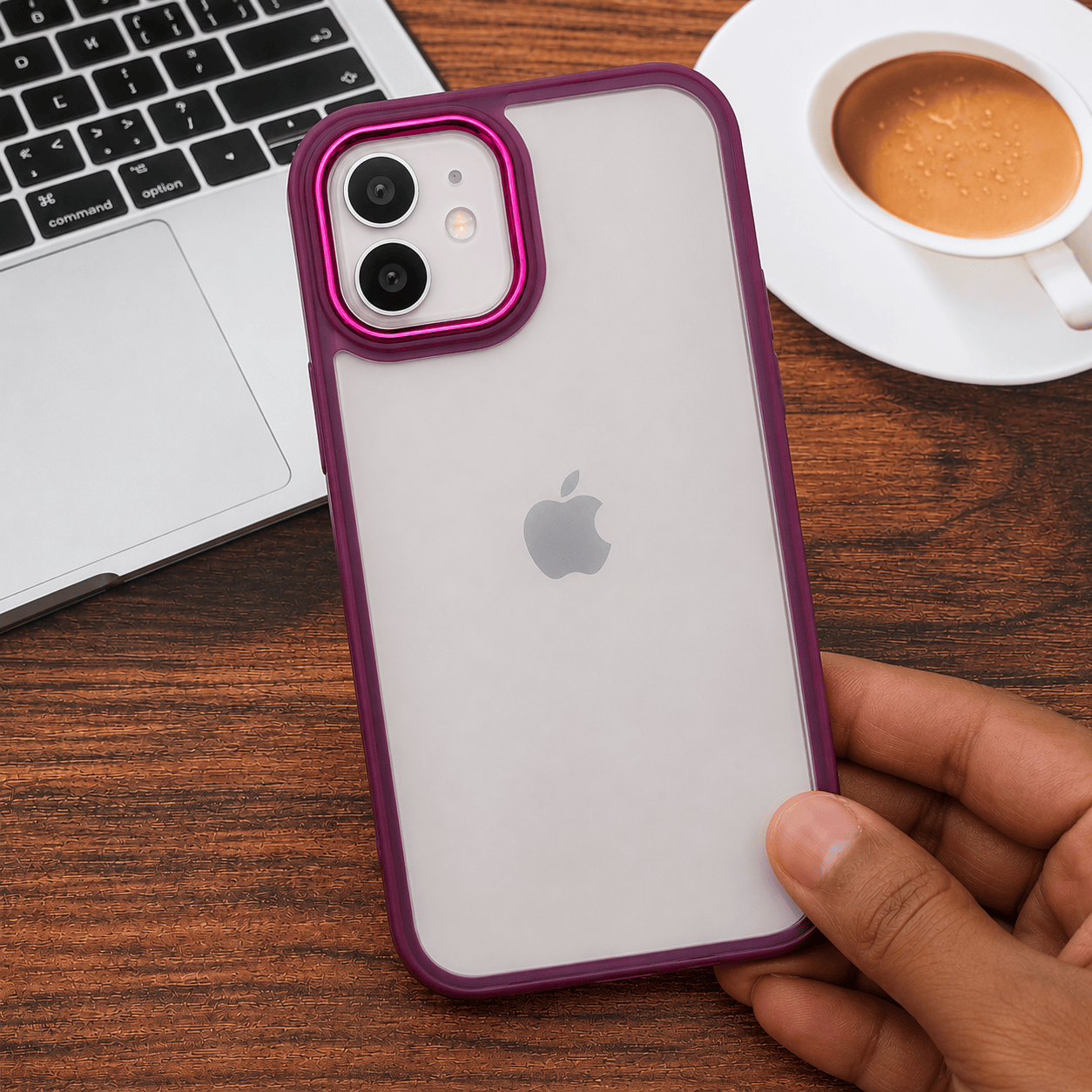Transparent Design Case For iPhone 12 Electroplating Camera Phone Cover Maroon Onezeros.in