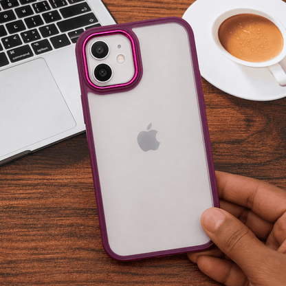Transparent Design Case For iPhone 12 Electroplating Camera Phone Cover Maroon Onezeros.in