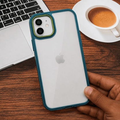 Transparent Design Case For iPhone 12 Electroplating Camera Phone Cover Green Onezeros.in