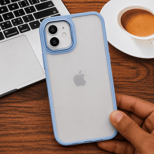 Transparent Design Case For iPhone 12 Electroplating Camera Phone Cover Cyan Onezeros.in