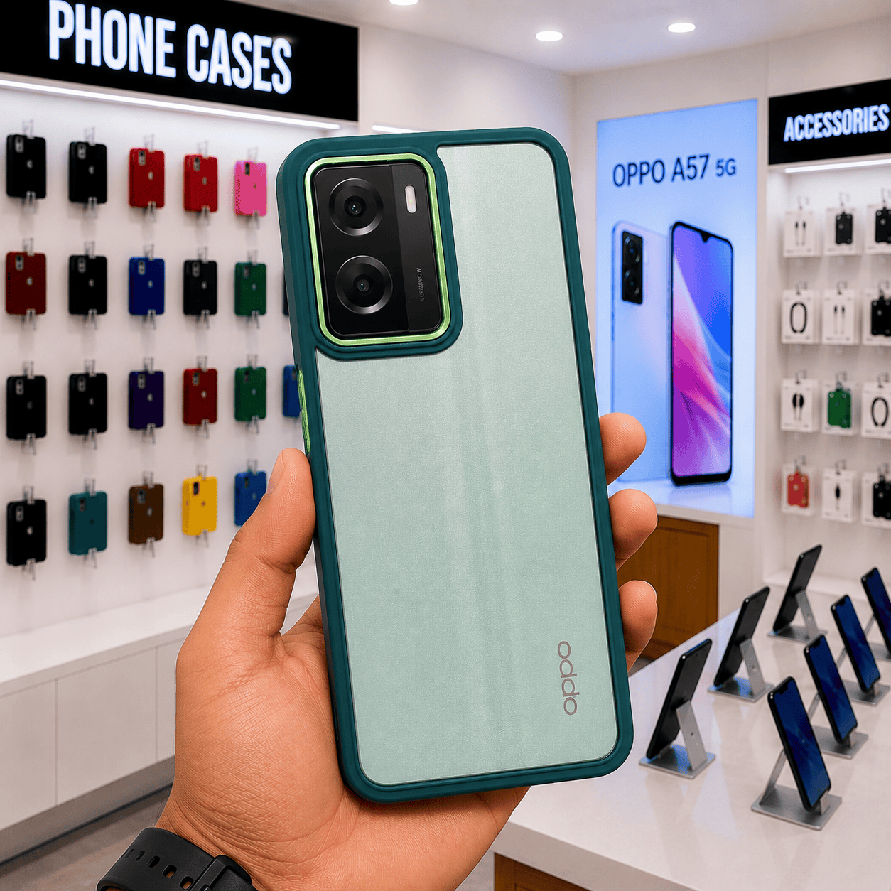 Transparent Design Case For OPPO A57 Electroplating Camera Phone Cover Green Onezeros.in