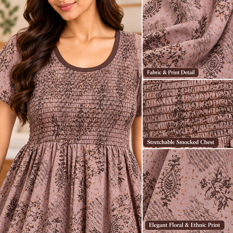 Veni's Dusty Mauve floral nighty botanical and paisley print detail