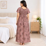 Veni's Dusty Mauve floral printed women's nighty back view