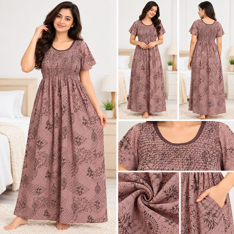 Veni's Dusty Mauve women's nighty with one side pocket