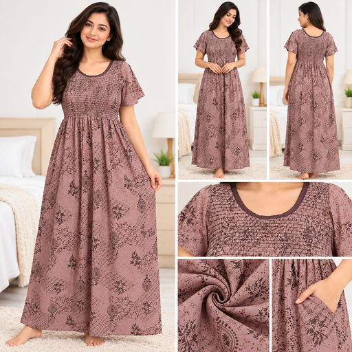 Veni's Dusty Mauve women's nighty with one side pocket