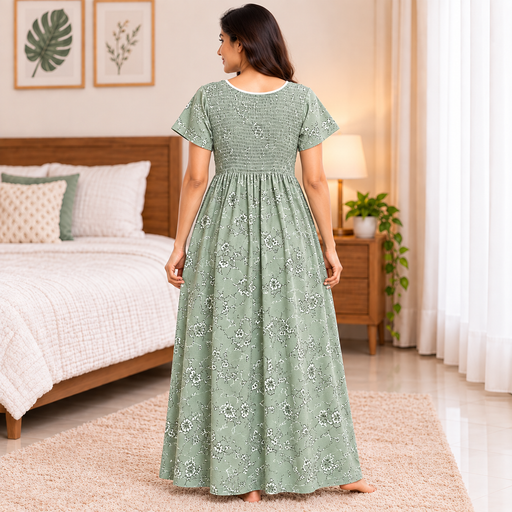Veni's sage green floral women's nighty back view