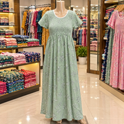 Veni's sage green floral printed women's nighty