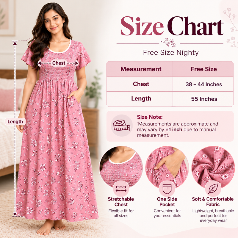 Veni's stretchable floral women's nighty detail