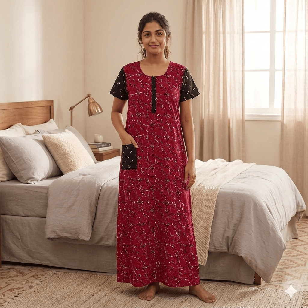 Wine Red with Spray Pattern Nighty Onezeros.in
