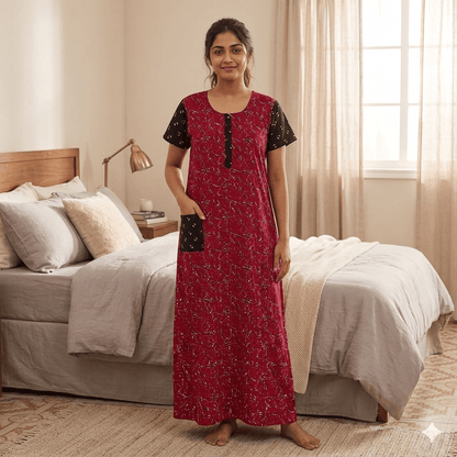 Wine Red with Spray Pattern Nighty Onezeros.in