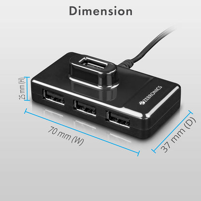 ZEBRONICS Zeb-100HB 4 Ports USB Hub for Laptop, Computers Onezeros.in