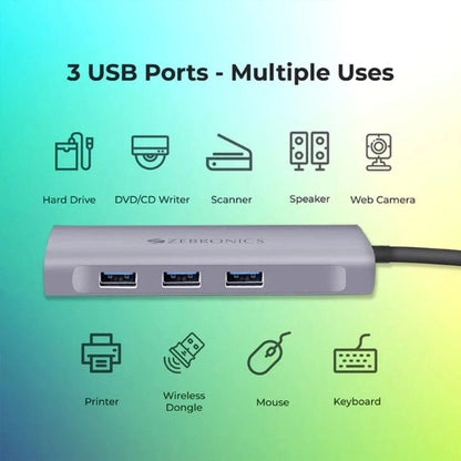 Zebronics Zeb-TA1000UCL – 6 in 1 USB Type C Multiport Adapter with USB, SD, Micro SD, RJ45 Slots Electronics Accessories