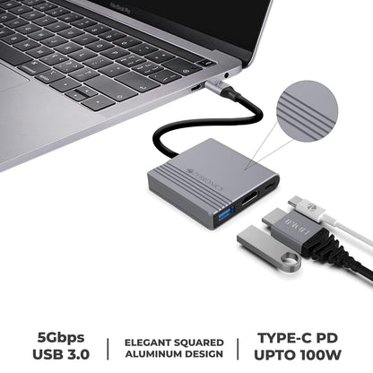 Zebronics ZEB-TA600 Type C Multiport Adapter (USB 3.0 +HDMI + Type C) Electronics Accessories