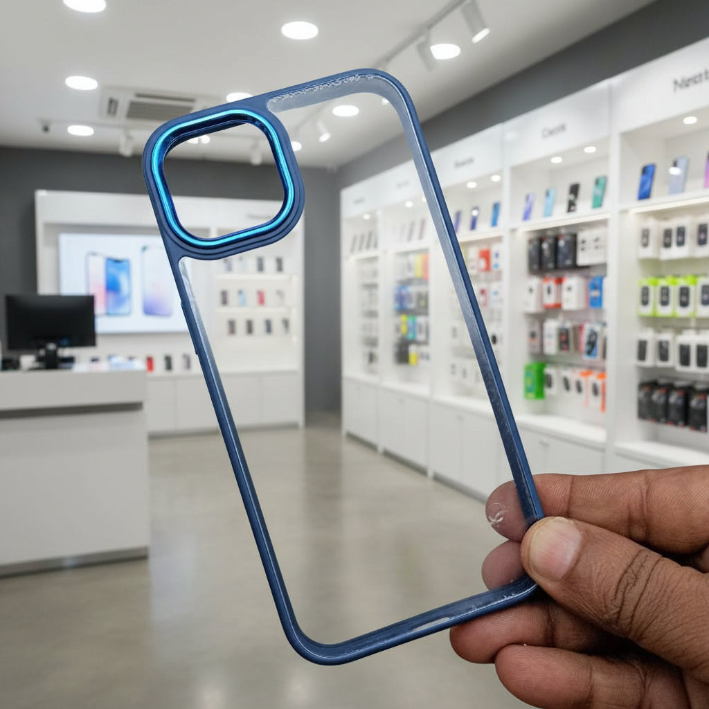 Transparent Design Case For iPhone 12 Electroplating Camera Phone Cover Blue Onezeros.in