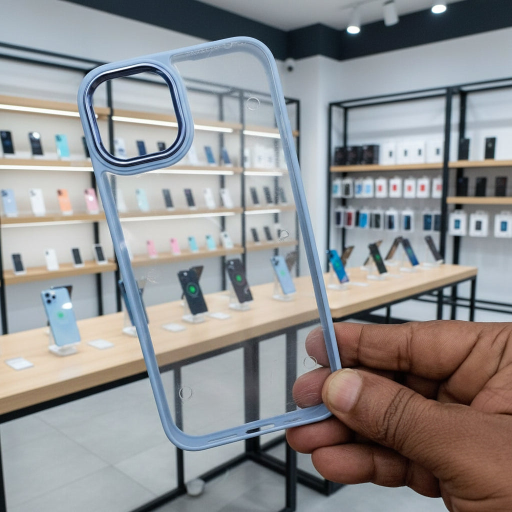 Transparent Design Case For iPhone 12 Electroplating Camera Phone Cover Cyan Onezeros.in