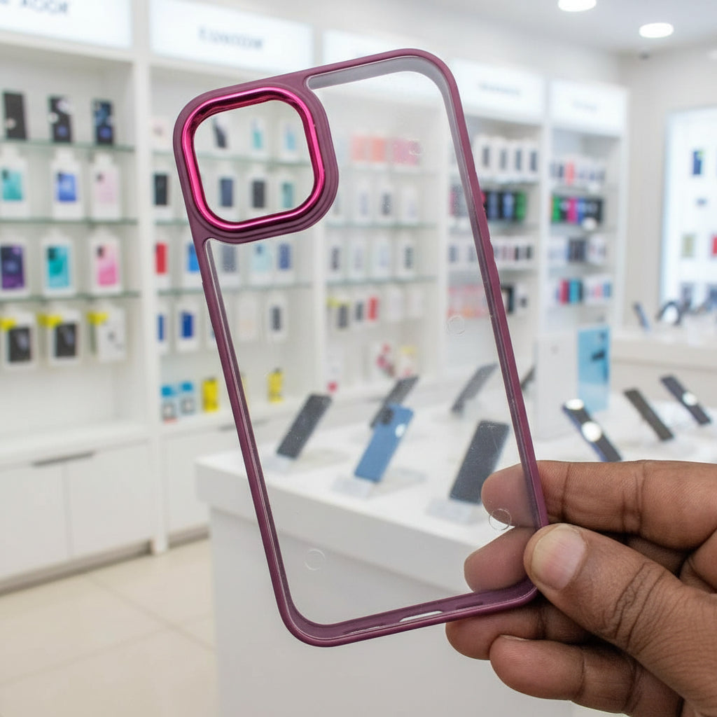 Transparent Design Case For iPhone 12 Electroplating Camera Phone Cover Maroon Onezeros.in